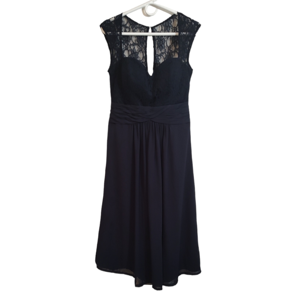 D'Zage Bridesmaid Maxi Dress Navy Blue w/ Lace Women's Size 10